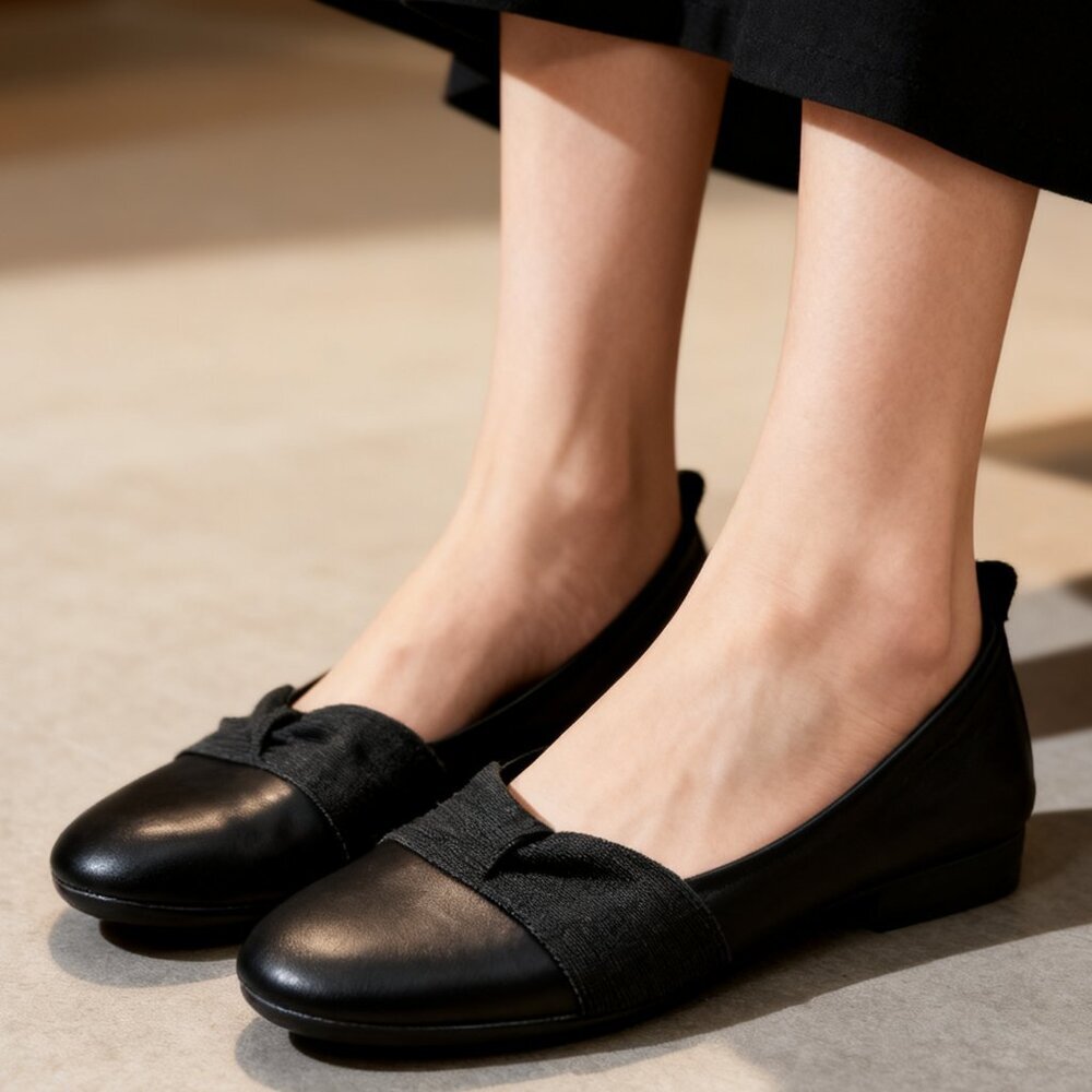 Miz Mooz Black Leather Flats - Size 36 EU (US 5.5-6) | Textured Strap Detail